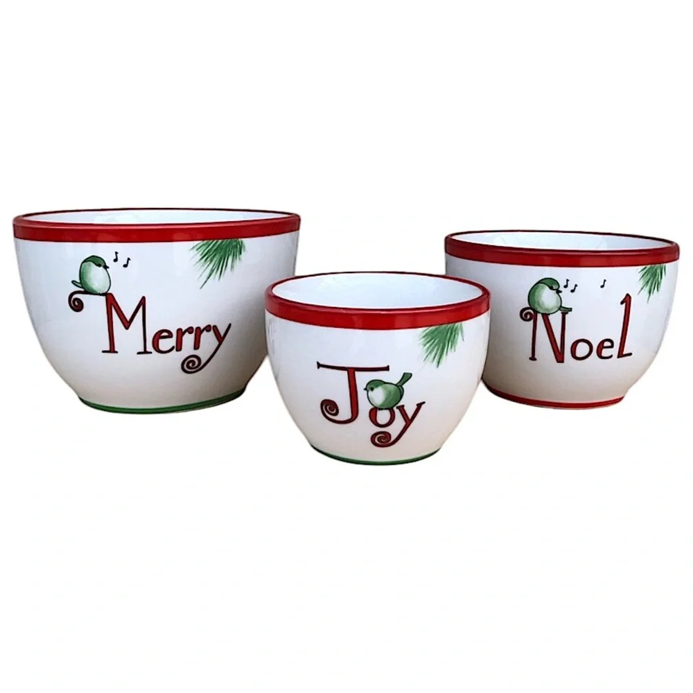 Everyday White‎ Porcelain Holiday Christmas Serving Nesting Bowls Set If 3